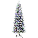 Snow Flocked Pre-Lit Hinged Christmas Tree - 9 Lighting Modes Festive Decor - 7.5 Ft - 2.8' x 2.8' x 7.5'