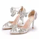 Sandales reine cristal chaussures de mariage talons hauts fête dames strass bout pointu