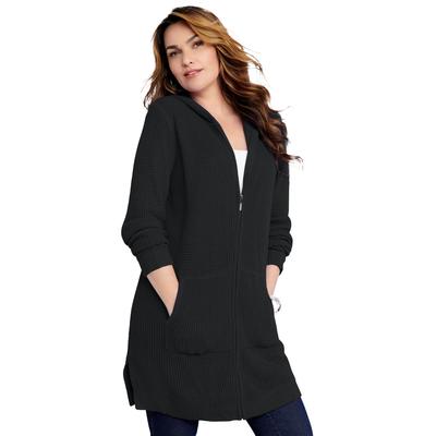 Plus Size Women's Mega Length Waffle Zip Hoodie by Roaman's in Black (Size 14/16)