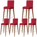 KELUINA Velvet Bar Stool Chair Covers with Backrest,Elastic Seat Home Soft Chair Slipcover Chair Protector for Kitchen Breakfast Counter Chairs Bar Stools (Red,Set of 6)