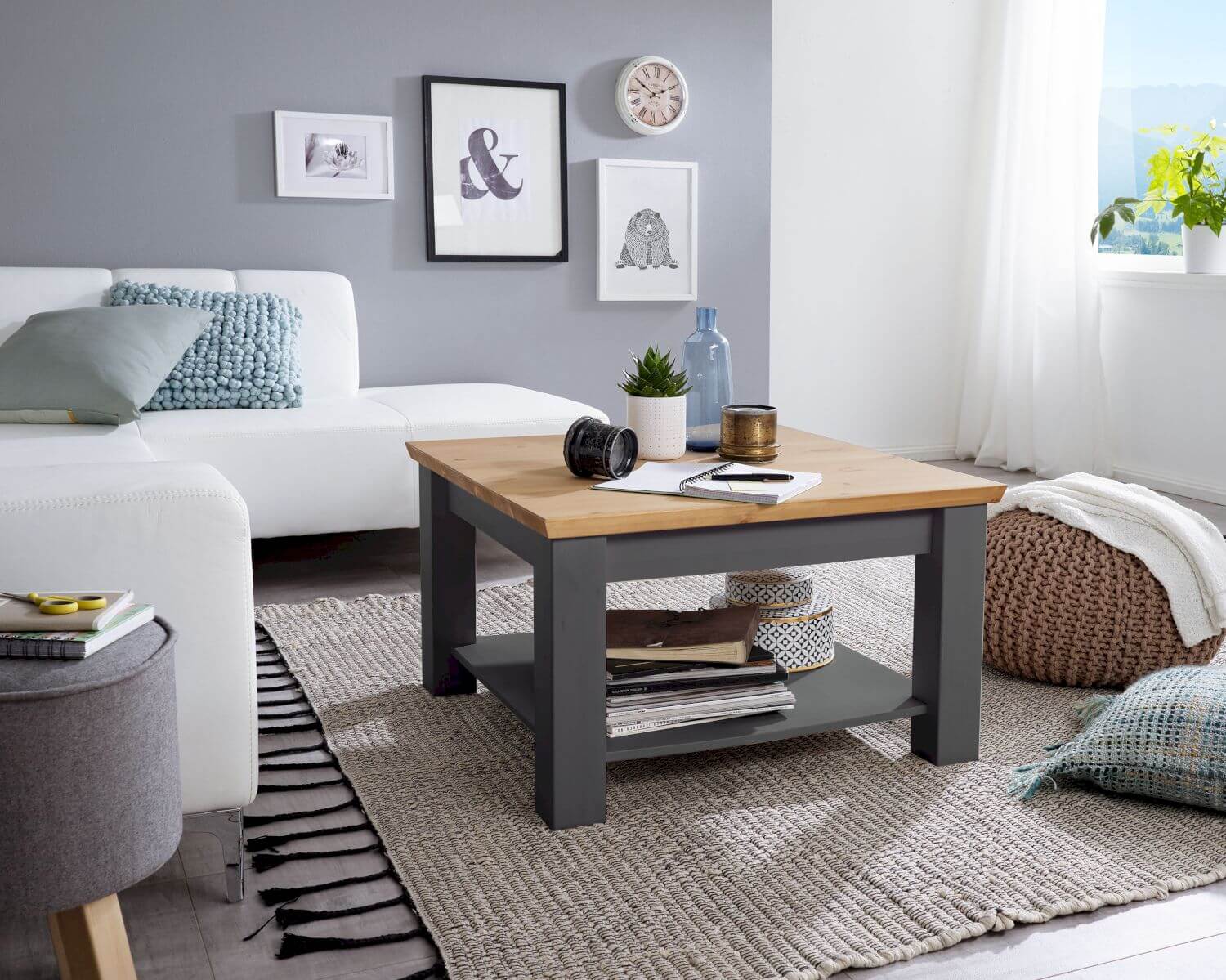 3S Frankenmöbel »Country« Massivholz Couchtisch grau WZ-0133 / 75 x 75 cm