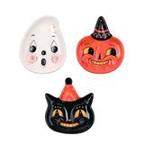 The Holiday Aisle® Johanna Parker Set Of 3 Snack Plates Cat Ghost Pumpkin Ceramic in Black/Red/White | 0.75 H x 7 W x 5.75 D in | Wayfair