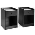 Costway Set of 2 Nightstand with Drawer Cabinet End Side Table Raised Top-Black