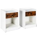 Costway Set of 2 Nightstand with Drawer Cabinet End Side Table Raised Top-White