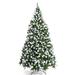 Costway Pre-lit Snow Flocked Christmas Tree with Red Berries and LED Lights-7.5 ft