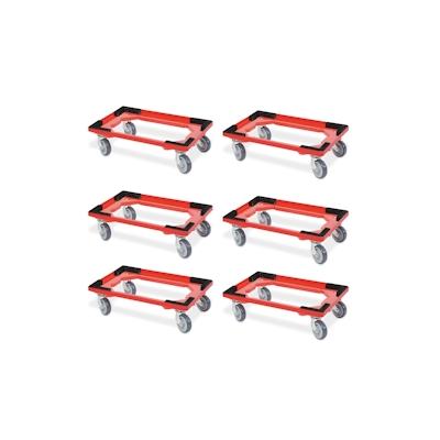 6 Transportroller für 600x400 mm Drehstapelbehälter, offen, gr. Gummiräder, rot