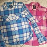 American Eagle Outfitters Tops | 2 Guc American Eagle Flannel Shirts! | Color: Blue/Pink | Size: Xs