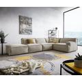 DELIFE Ecksofa Basit 380x225 cm Chenille Beige Ottomane rechts mit Hocker, Ecksofas