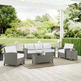 Bradenton 5Pc Outdoor Wicker Sofa Set - Sunbrella White/Gray - Sofa, Coffee Table, Side Table & 2 Arm Chairs - Crosley KO70051GY-WH