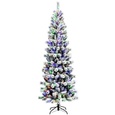 Costway 8 Feet Pre-Lit Hinged Snow Flocked Christm...