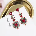 Boucles d'oreilles pendantes coréennes pour femmes cristal complet biscuits coeur d'amour bijoux