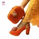 NigWin-Ensemble de chaussures et sac assortis pour femme design italien cristal Kendning orange
