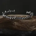 Bracelet viking pour hommes manchette ouverte fil torsadé épines titane et acier Bracelet