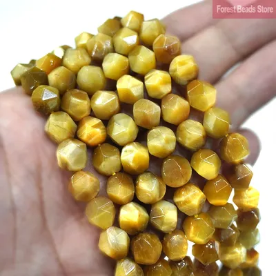Perles rondes en pierre d'oeil de tigre d'or à facettes en diamant naturel bracelet de bricolage