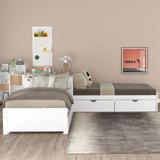 L-shaped Platform Bed with Trundle and Built-in Desk