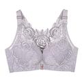 FEOYA Women's Front Closure Bra Lace Back Push Up Non Padded Bralette Wirefree Bra - grey - 36C