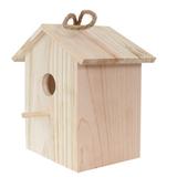 Gracie Oaks Delamare Creative Wooden Bird House w/ Hanging Rope Wood in Brown, Size 7.0 H x 7.0 W x 5.0 D in | Wayfair