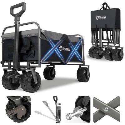 Bollerwagen Faltbar Transportkarre mit PU-Reifen, Teleskopstange und 200kg Tragkraft, Schwarz und Image
