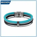 MKENDN – Bracelet en cuir pour hommes corde de survie nautique colorée fermoir facile en acier