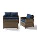 Crosley Bradenton Outdoor Wicker 3-Piece Seating Set with Navy Cushions