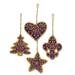 Handmade Set of 4 Beaded Ornaments, Purple Christmas (India)