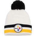 Youth New Era White Pittsburgh Steelers Retro Cuffed Knit Hat with Pom