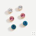 J. Crew Jewelry | J. Crew Colorful Crystal Stud Earrings Three-Pack | Color: Gold/Tan | Size: 3/8” Diameter