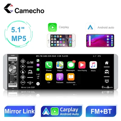 Camecho-Autoradio 1 Din Carplay Bluetooth AM lecteur MP5 écran tactile IPS lien miroir audio