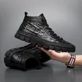 Chaussures décontractées en cuir imprimé crocodile pour hommes chaussures plates baskets de