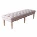 Wooden Bench with Button Tufted Fabric Upholstered Seat and Turned Legs, Cream - 18.5 H x 64.25 W x 22 L Inches