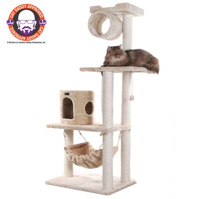 62" Real Wood Cat Tree With Scratch Posts, Hammock by Armarkat in Beige