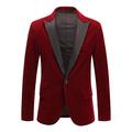 Shujin Mens Velvet Blazer Slim Fit One Button Formal Suits Coat Solid Blazer Business Jacket Blazers(Wine red,XXL)