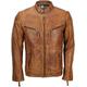 Men’s Fitted Tan Brown Soft Real Leather Biker Jackets for men, Vintage Zipped Smart Casual leather jacket (Brown, X-Large)