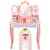 Kids Vanity Princess Makeup Dressing Table Chair Set with Tri-fold Mirror - 27.5" x 13.5" x 41.5" (L x W x H)