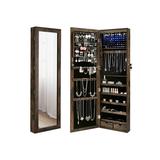 6 LEDs Mirror Jewelry Cabinet Lockable Wall/Door Mounted Jewelry Armoire Organizer with Mirror 2 Drawers White