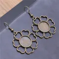 Boucles d'Oreilles Vintage en Bronze Antique pour Femme Pendentif Cabochon Camée Fleur Ronde