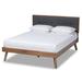 Alke Mid-Century Modern Fabric Upholstered Walnut Brown Finished Wood Platform Bed