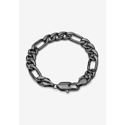 Men's Big & Tall Men's Black Ruthenium Plated Figaro Link Bracelet (11mm), 9 inches by SETA in Black