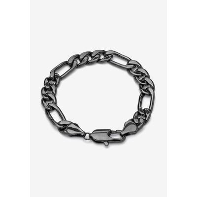 Men's Big & Tall Men's Black Ruthenium Plated Figaro Link Bracelet (11mm), 9 inches by SETA in Black