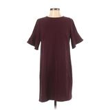 Ann Taylor LOFT Casual Dress - Shift Crew Neck Short Sleeve: Burgundy Solid Dresses - Women's Size 4 Petite