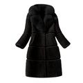 BUKINIE Womens Winter Furs Coat Luxury Elegant Long Sleeve Winter Warm Lapel Fox Faux Fur Coat Jacket Overcoat Outwear with Pockets(Black,S)