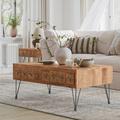 The Twillery Co.® Padiham American Vintage Coffee Table w/ Apothecary Drawers Wood/Metal in Brown/Gray | 19 H x 46 W x 26 D in | Wayfair