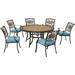 Hanover Monaco 7-Piece Dining Set in Blue with Six Dining Chairs and a 60-in. Tile-Top Table