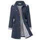 Blue Rain Jacket for Women Single Breast Warm Rain Jacket Long Style Navy M