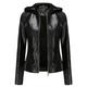 DISSA Women's Black Faux Leather Casual Jacket Short Fitted Zipper Jacket Hooded Autumn And Winter Coat,P6677,XL