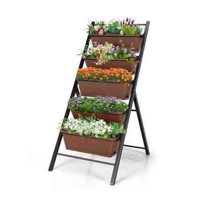 Costway 5-tier Vertical Garden Planter Box Elevated Raised Bed with 5 Container-Brown