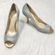 Nine West Shoes | Nine West Sorbet Heels Womens Size 7.5 Silver Gold Glitter Peep Toe Holiday | Color: Gold/Silver | Size: 7.5