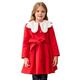 Girls Red Petals Collar Single Breasted A-Line Coat Warm Christmas Button Down Duffle Jacket Coat 5-7 Years