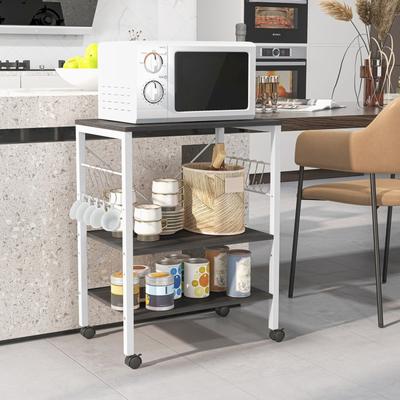 3-Tier Kitchen Baker's Rack Microwave Oven Storage Cart with Hooks - 23.5" x 16" x 29" (L x W x H)