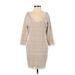 Charming Charlie Casual Dress V Neck 3/4 Sleeve: Tan Chevron/Herringbone Dresses - Women's Size Small